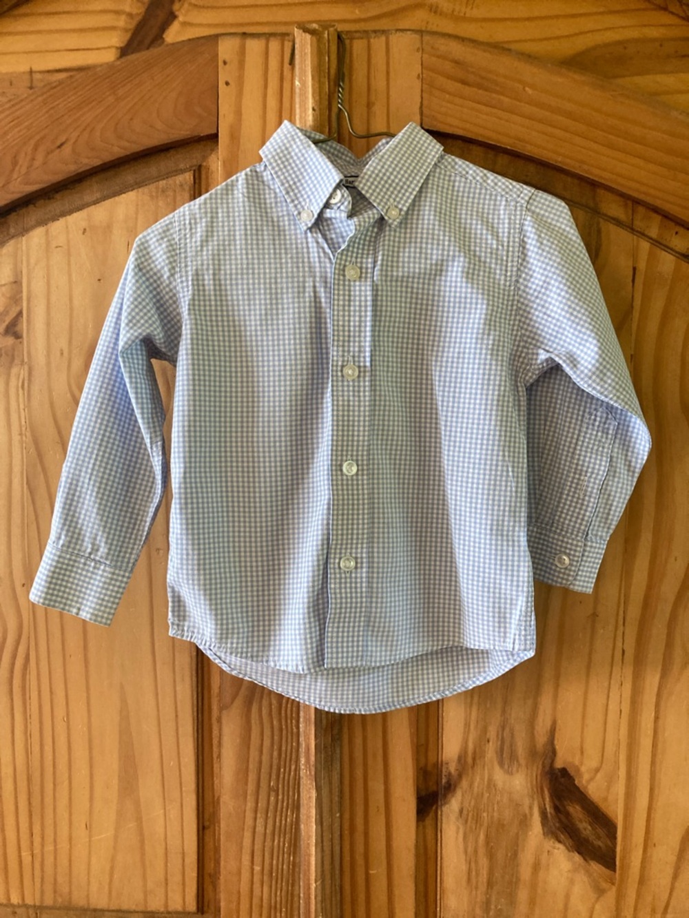 Boys Hartstrings blue white checks long sleeve button down shirt size 2T